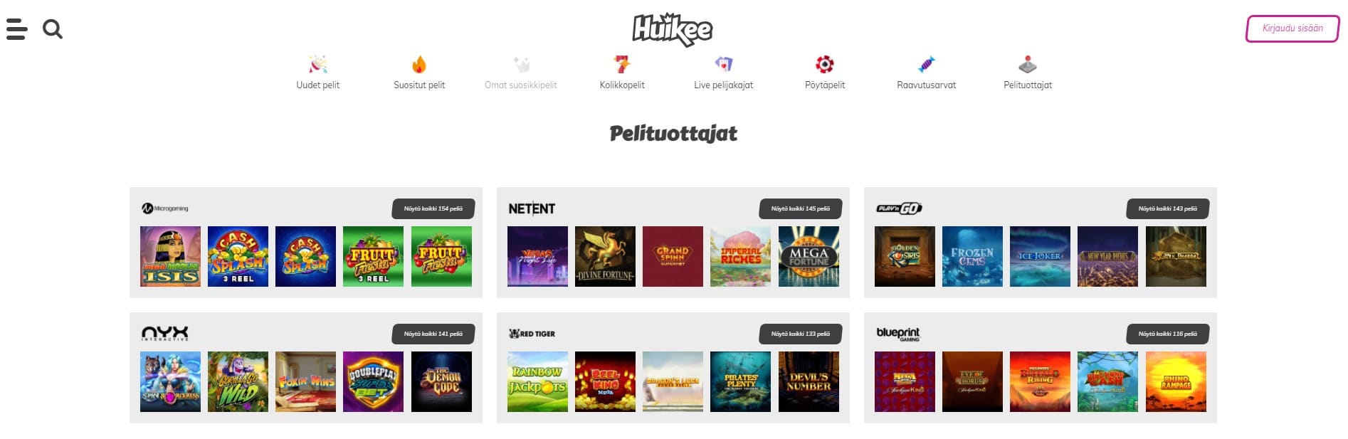 Huikee Casino pelituottajat