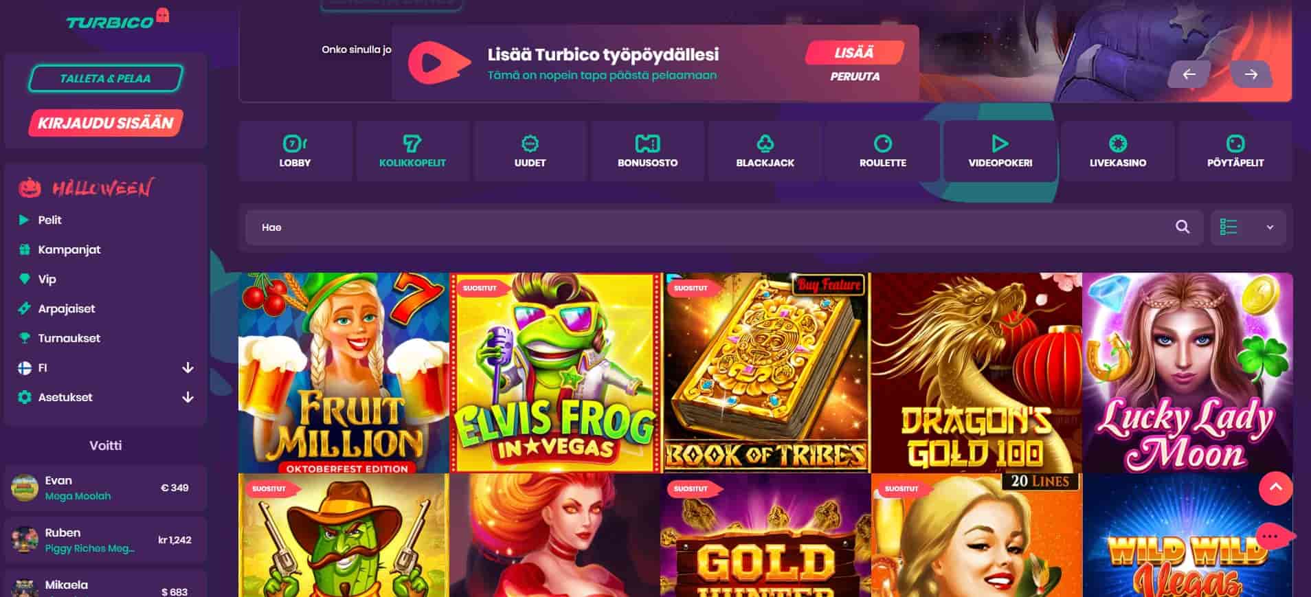 Turbico Casino pelivalikoima