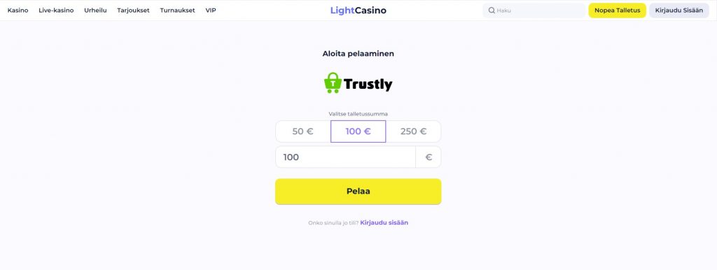 Light Casino Trustly talletus