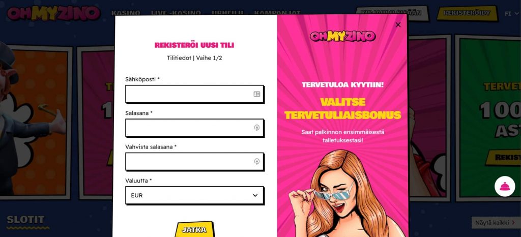 OhMyZino Casino rekisteröityminen