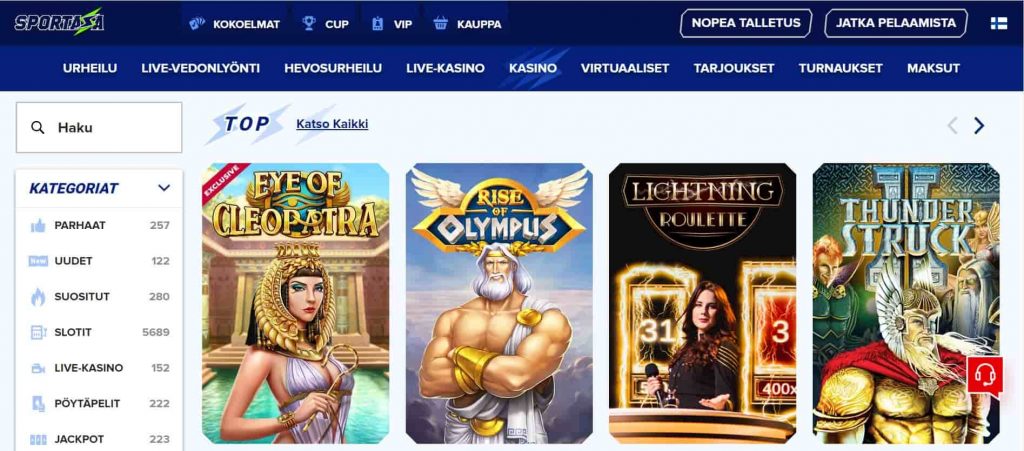 Sportaza Casino pelivalikoima